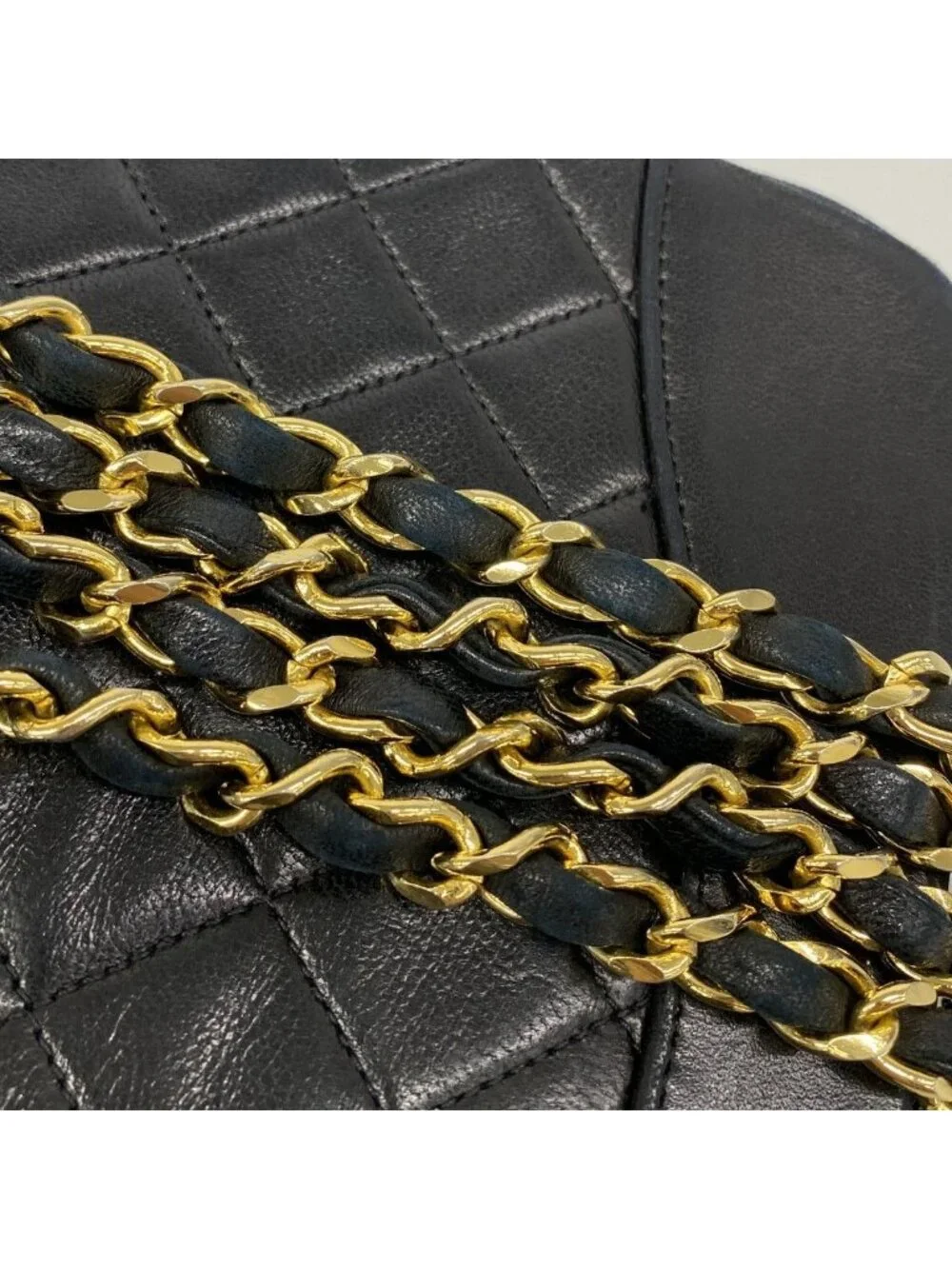 Chanel Handbag Quilted Lambskin Black Gold 2-Way